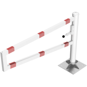 Swiveling gates | to be fixed by plugs, hot-dip galvanized and white coated with red reflecting rings | total width: 1500 mm | for padlock